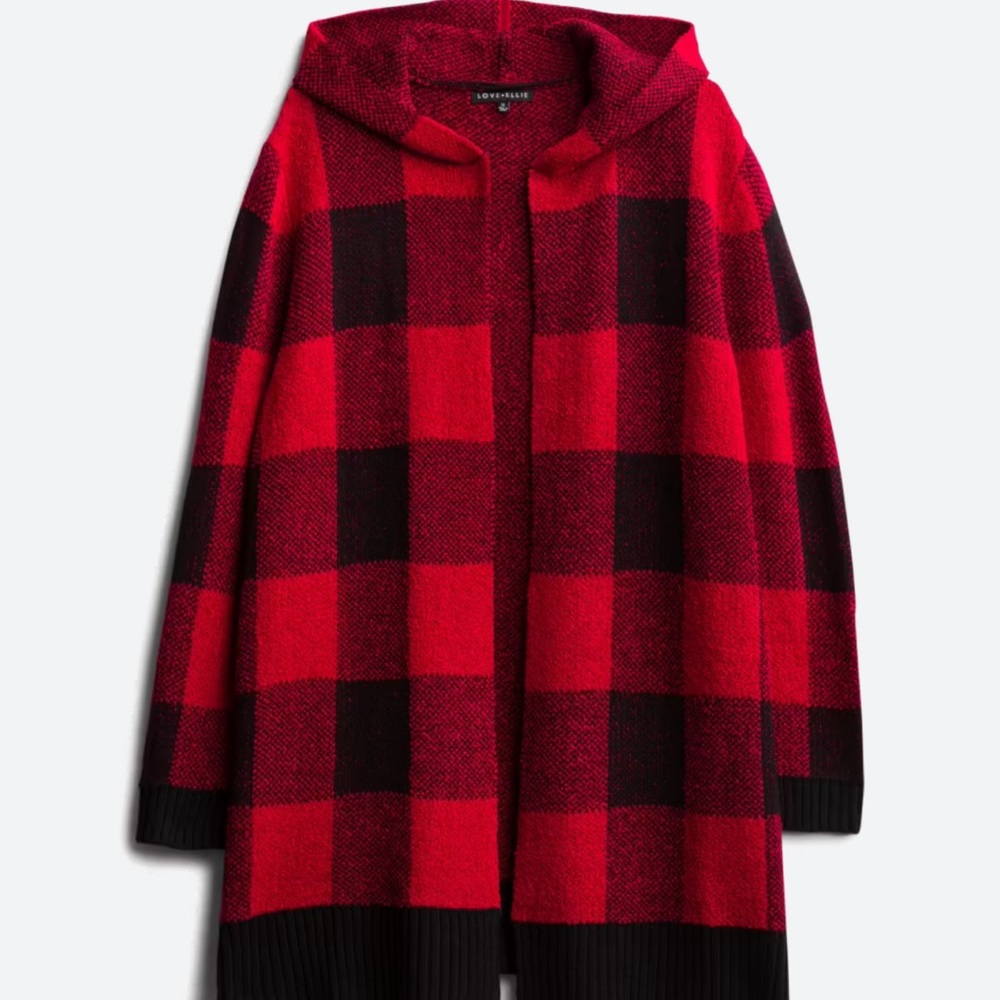 Love Ellie Dailey Hooded Cardigan. 3X. Red and Black.
